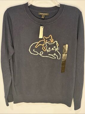Banana Republic 100% Cotton Navy Cat Sweater L NWT!